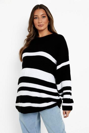 Maternity Slouchy Striped Jumper black