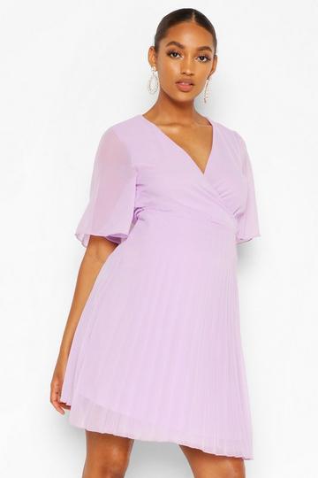Lilac Purple Maternity Pleated Wrap Skater Dress