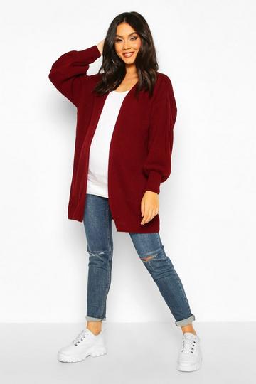 Maternity Bell Sleeve Knitted Cardigan berry