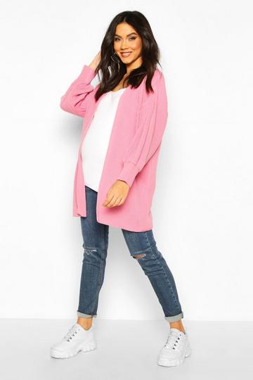Pink Maternity Bell Sleeve Knitted Cardigan