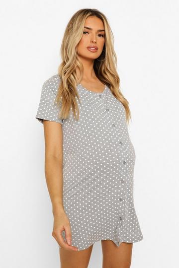 Grey Maternity Polka Dot Button Front Nightgown