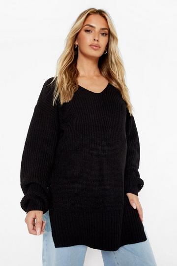 Maternity V-Neck Side Split Jumper black