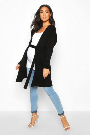 Black Maternity Tie Waist Longline Wrap Cardigan