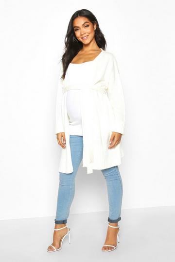 Maternity Tie Waist Longline Wrap Cardigan cream