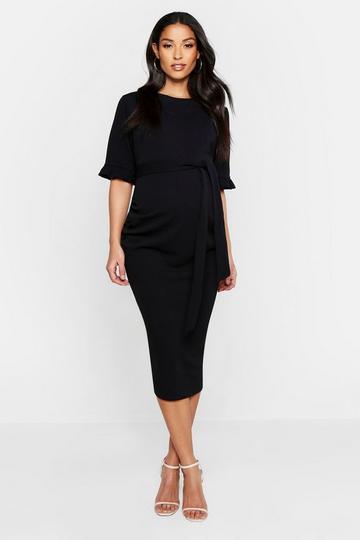 Maternity Ruffle Midi Bodycon Dress black