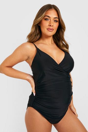 Maternity Bump Control Wrap Over Swimsuit black