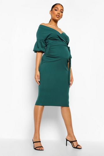 Maternity Off The Shoulder Wrap Midi Dress emerald