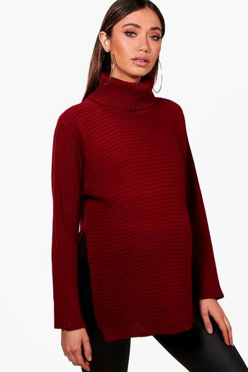 Maternity Roll Neck Jumper with Side Split cranberry