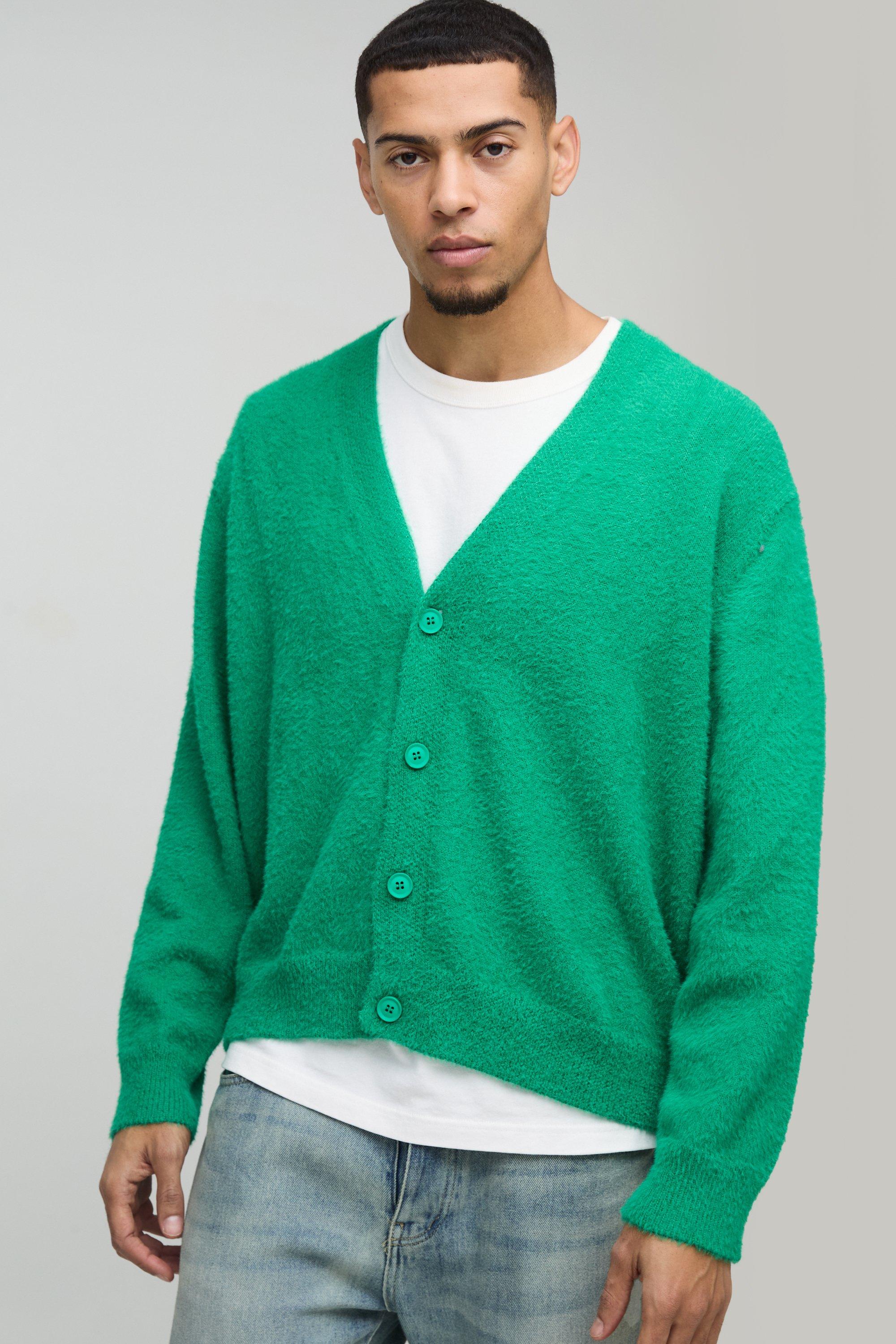 Oversized Boxy Brushed Stripe Knitted Cardigan | boohooMAN USA Oversized Boxy Brushed Stripe Knitted Cardigan | boohooMAN USA