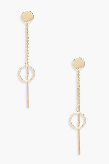 Circle Drop & Double Chain Earring gold