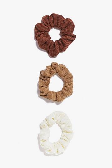 3 Pack Textured Scrunchies brown