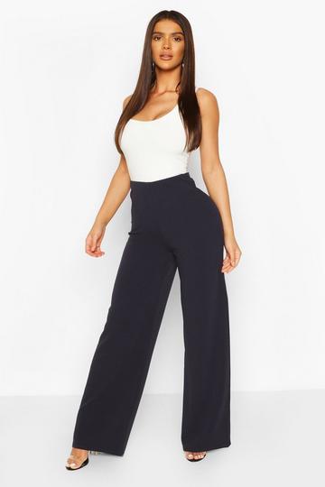 Navy Basics High Waisted Crepe Wide Leg Trousers