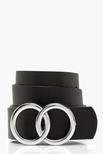 Double Silver Ring Detail Boyfriend Belt black