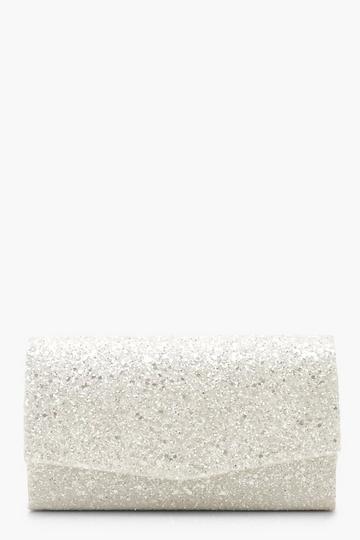 White Chunky Glitter Structured Clutch Bag