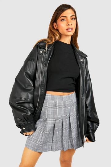 Woven Check Pleated Tennis Skirt charcoal