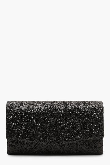 Structured Glitter Envelope Clutch Bag With Chain black