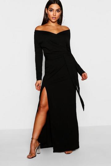 Off The Shoulder Split Maxi Bridesmaid Dress black