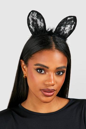 Black Halloween Black Lace & Feather Cat Ears