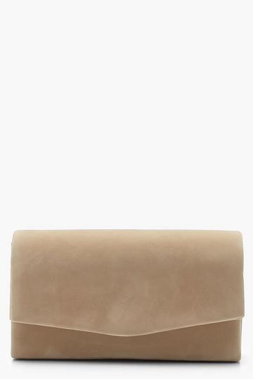 Structured Suedette Clutch Bag & Chain taupe