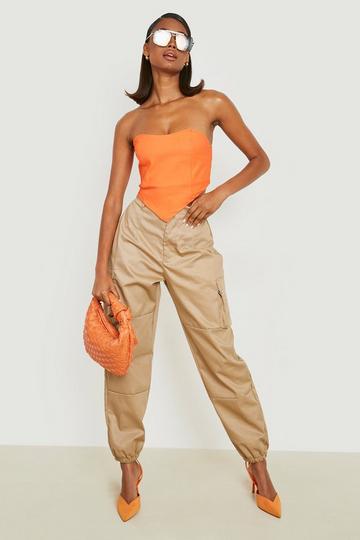 Sand Beige High Waisted Casual Woven Cargo Pants