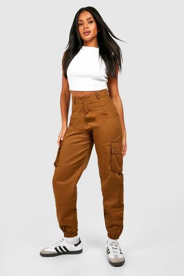 High Waisted Casual Woven Cargo Pants tobacco