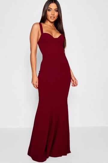 Fitted Fishtail Maxi Bridesmaid Dress berry