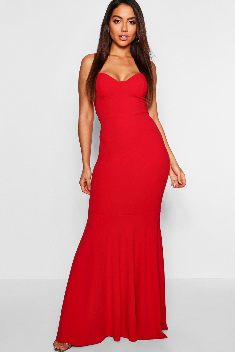 red fishtail prom dress