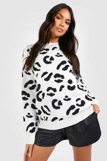 Cream White Leopard Knitted Jumper