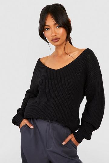 Oversized V Neck Jumper black