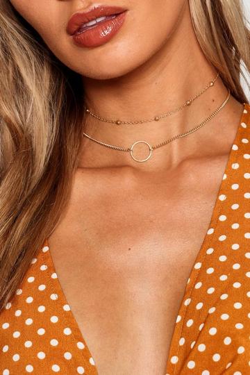 Circle And Chain Choker Pack Necklace gold