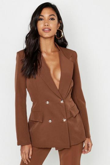 Double Breasted Boxy Military Blazer chocolate