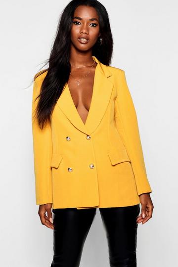 Mustard Yellow Double Breasted Boxy Military Blazer