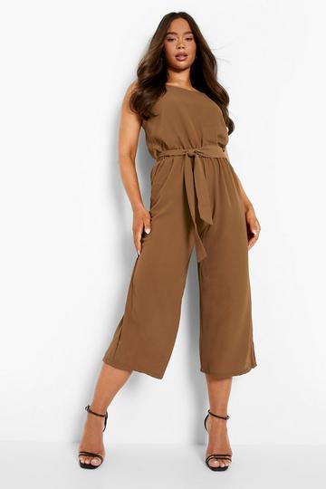 Woven Sleeveless Culotte Jumpsuit tobacco