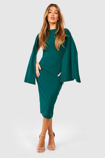 Cape Sleeve Bodycon Midi Dress emerald
