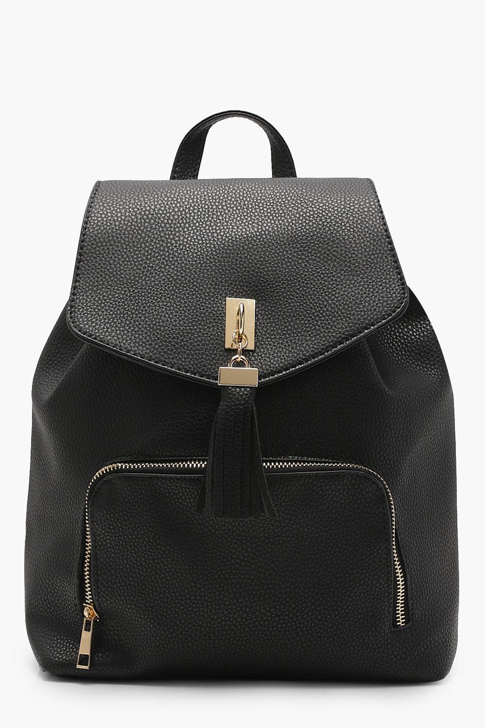 Faux Leather Double Pocket Buckle Backpack Boohoo UK