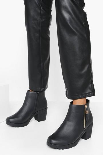 Wide Fit Zip Side Chunky Heel Chelsea Boots black