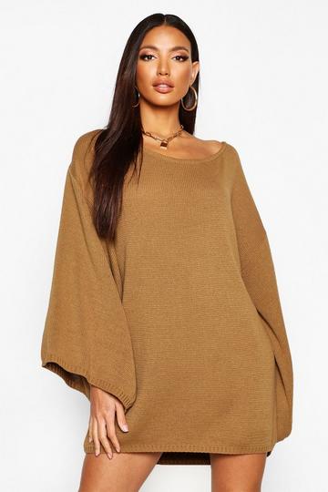 Oversized Wide Sleeve Sweater Dress toffee