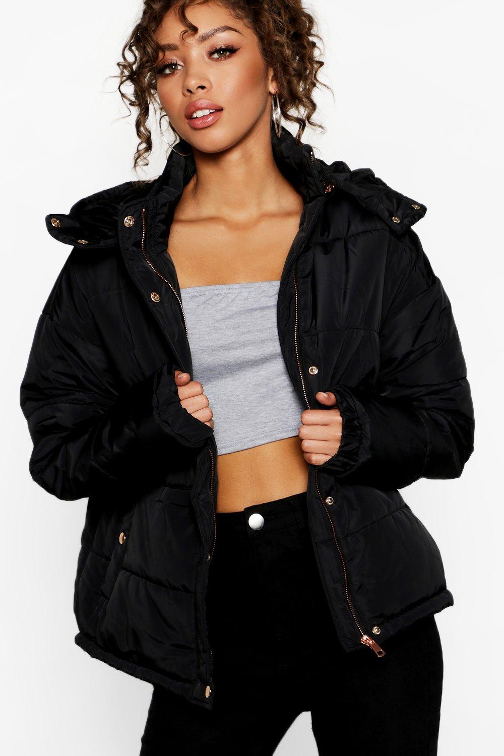 black puffer jacket boohoo