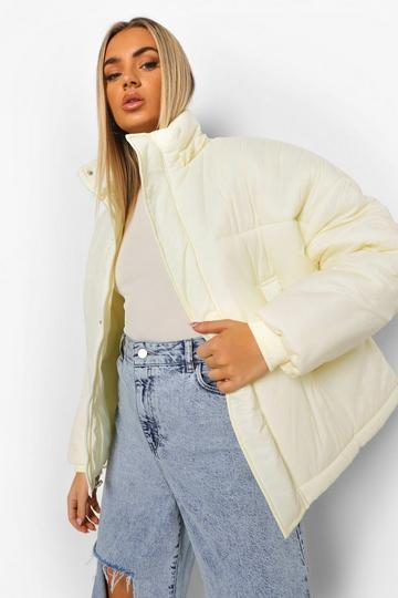 Cream White Oversized Hooded Puffer Jacket