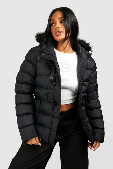 Black Short Quilted Bubble Waist Jacket