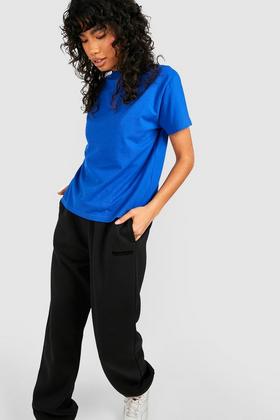 Women's Blue Contrast Notch Neck T Shirt