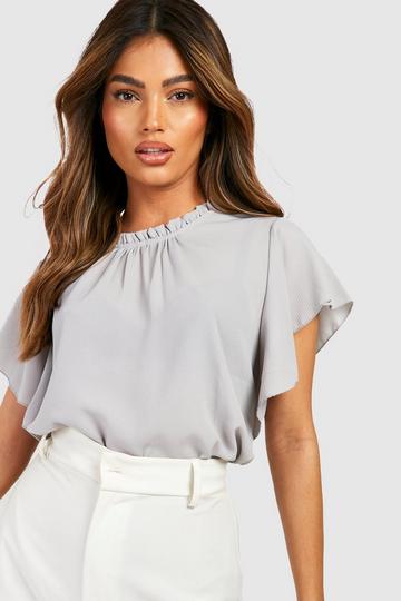 Woven Frill Sleeve And Neck Blouse light grey