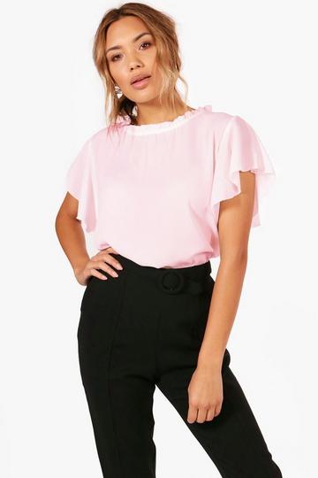 Woven Frill Sleeve And Neck Blouse soft pink