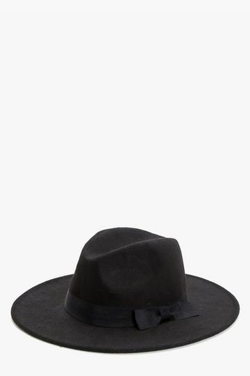 Noir Chapeau d'hiver feutré basique avec ruban