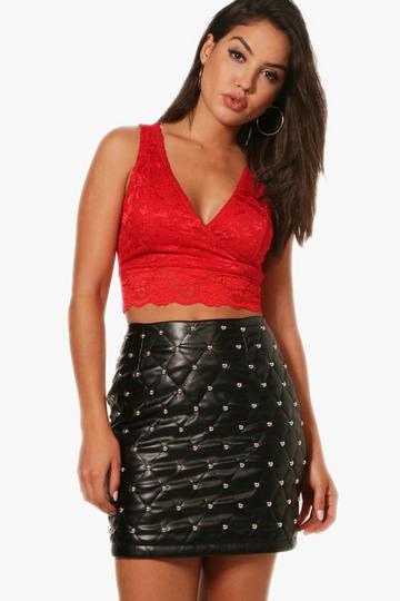 Lace Wrap Front Crop Top red