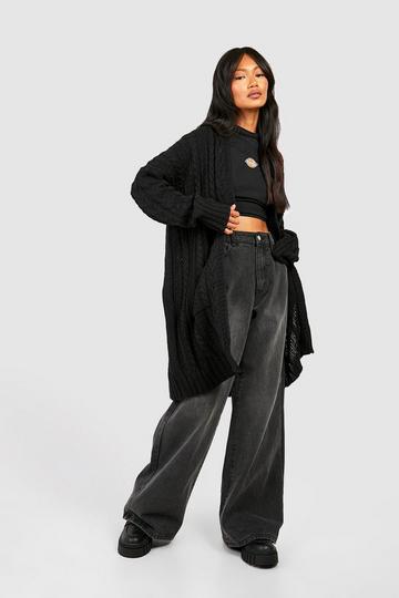 Oversized Slouchy Cable Knit Cardigan black