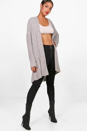 Oversized Slouchy Cable Knit Cardigan silver