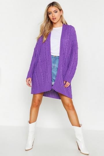 Oversized Slouchy Cable Knit Cardigan violet