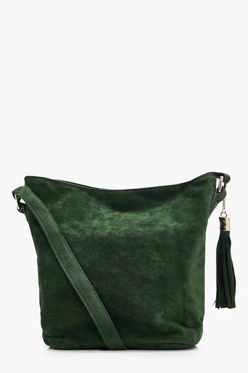 Green Suedette Bucket Cross Body Bag