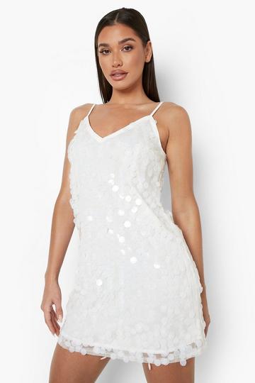 Ivory White Rivinda Disc Sequin Slip Party Dress